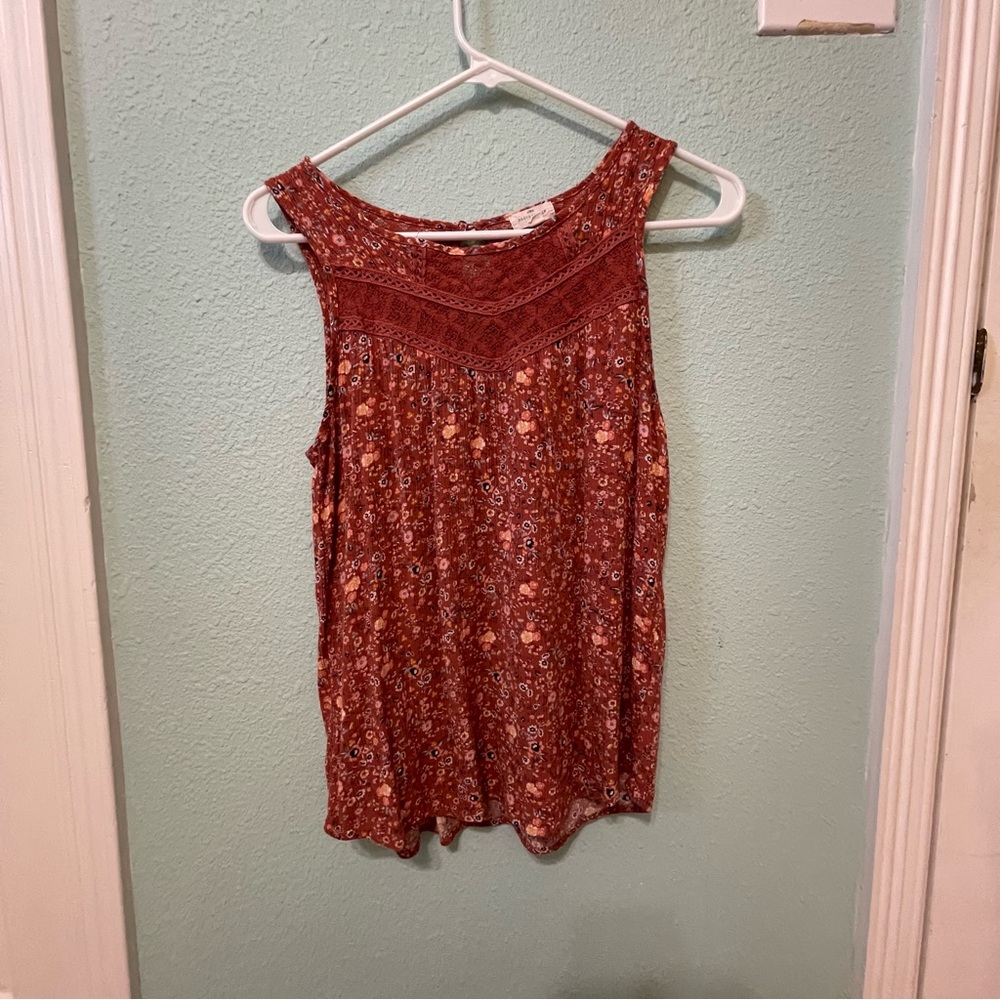 Mason & belle flowy floral, crochet top, burnt orange